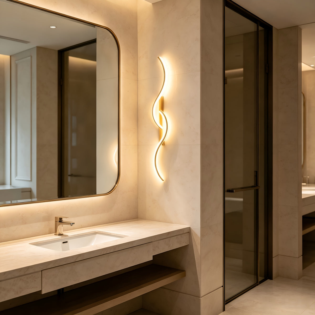 Applique murale LED dorée en S de 60 cm, lumière blanc neutre 4000 K