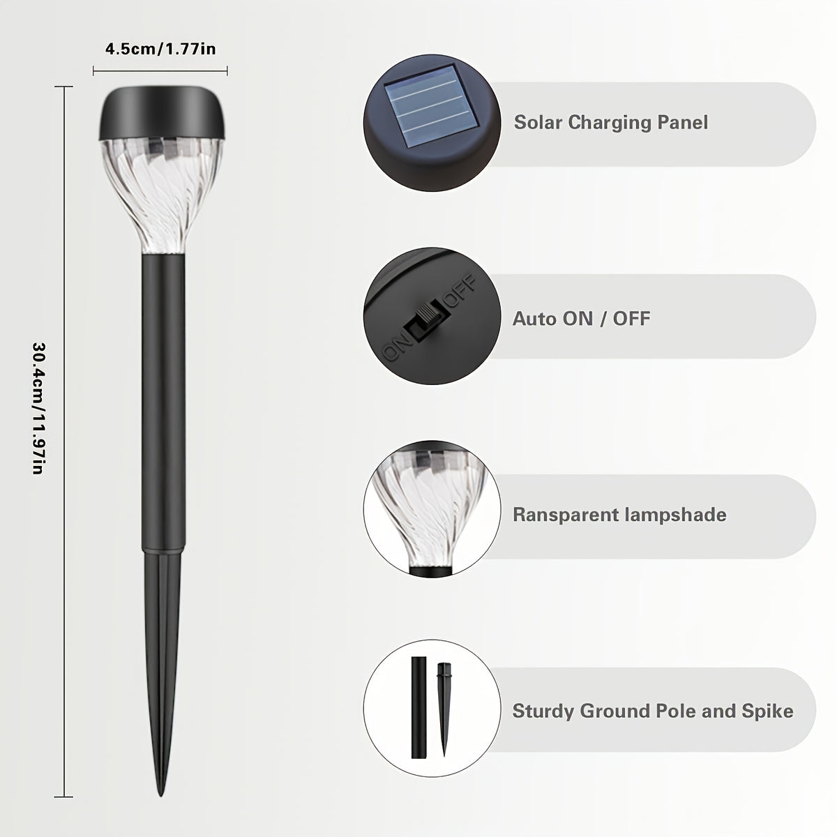 Lot de 10 lampes solaires sucette à tête torsadée pour allée