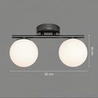 Plafonnier barre noire à 2 globes opalins, douilles G9, 30 cm