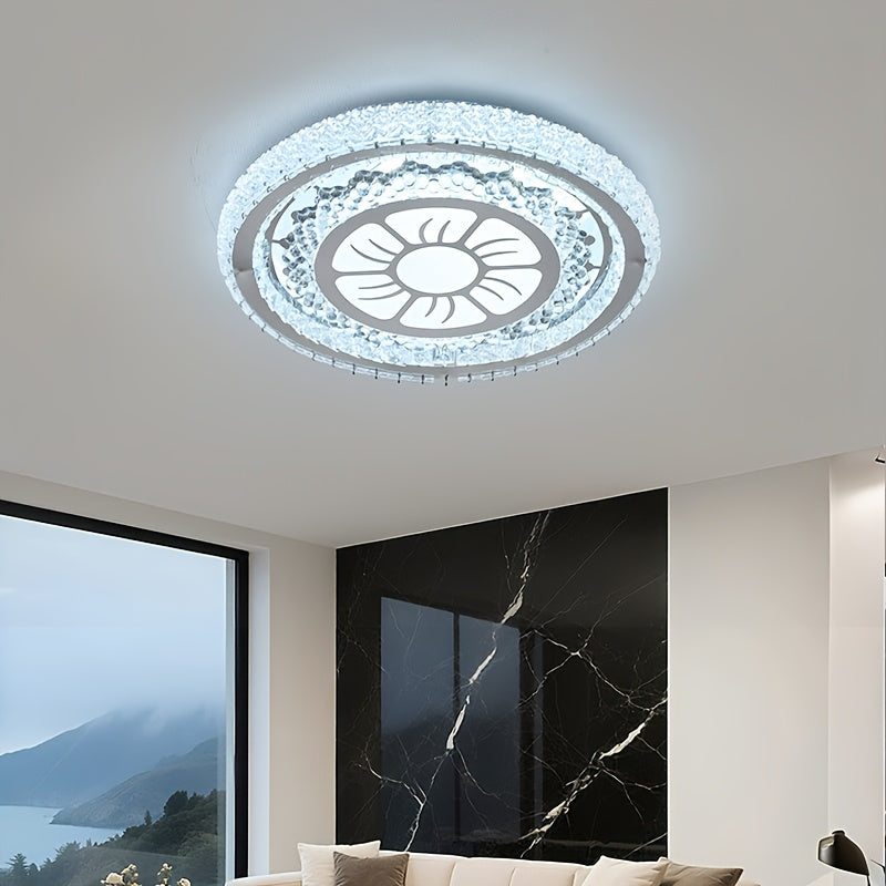 Plafonnier LED à cristaux acryliques Ø 43 cm, motif soleil ou fleur