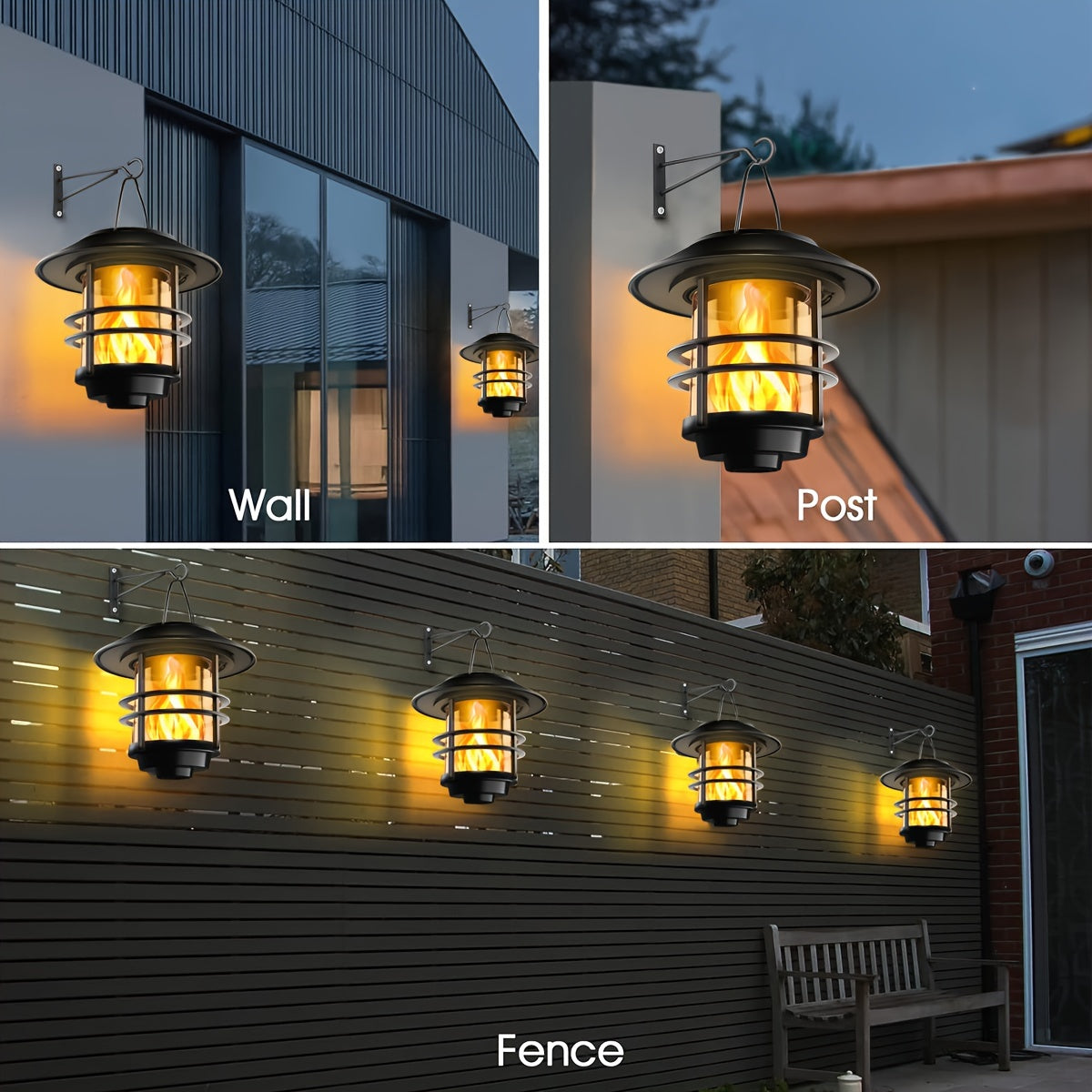 Suspension solaire noire effet flamme et potence murale, IP65