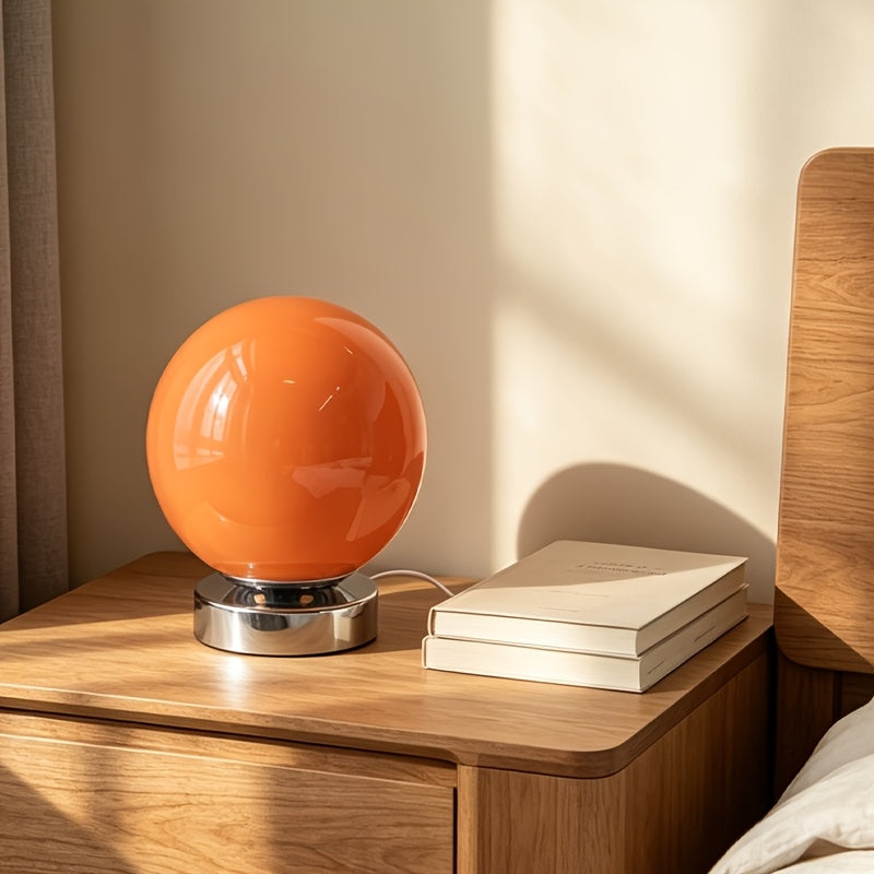 Lampe boule en verre rose sur socle chromé, USB et variateur