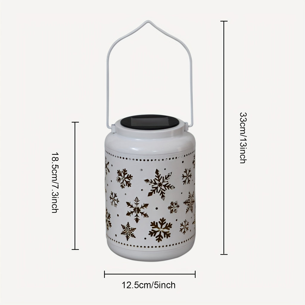 Lanterne solaire blanche ajourée de flocons de neige, 33 cm