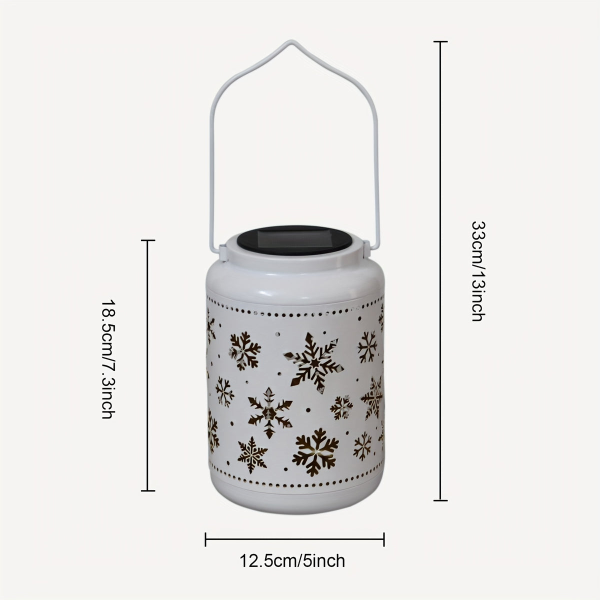 Lanterne solaire blanche ajourée de flocons de neige, 33 cm