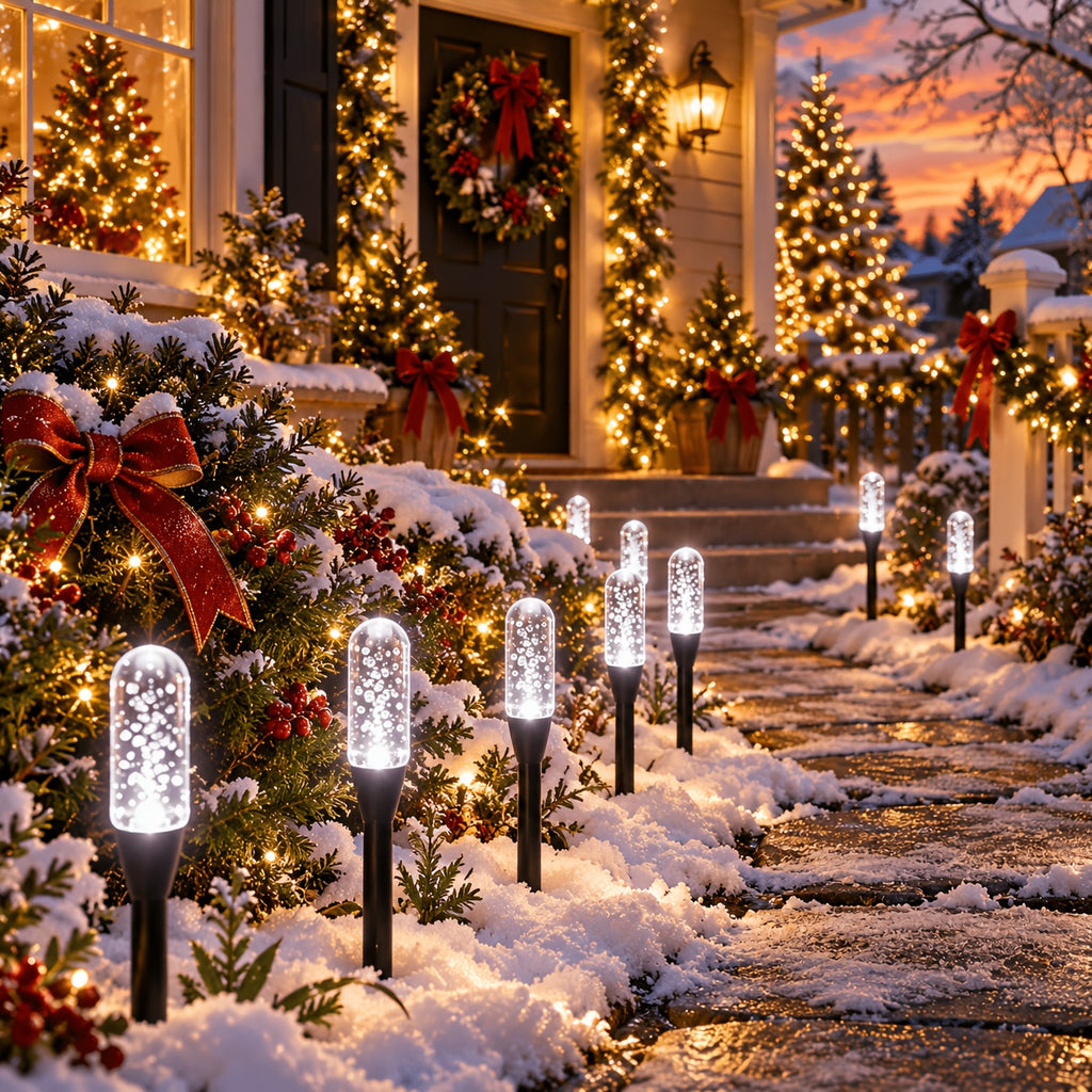 Guirlande solaire 20 colonnes givrées, blanc froid, 10 modes
