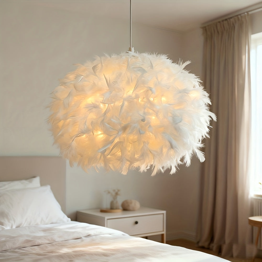 Grand abat-jour en plumes blanches pour suspension, Ø 50 x H 30 cm