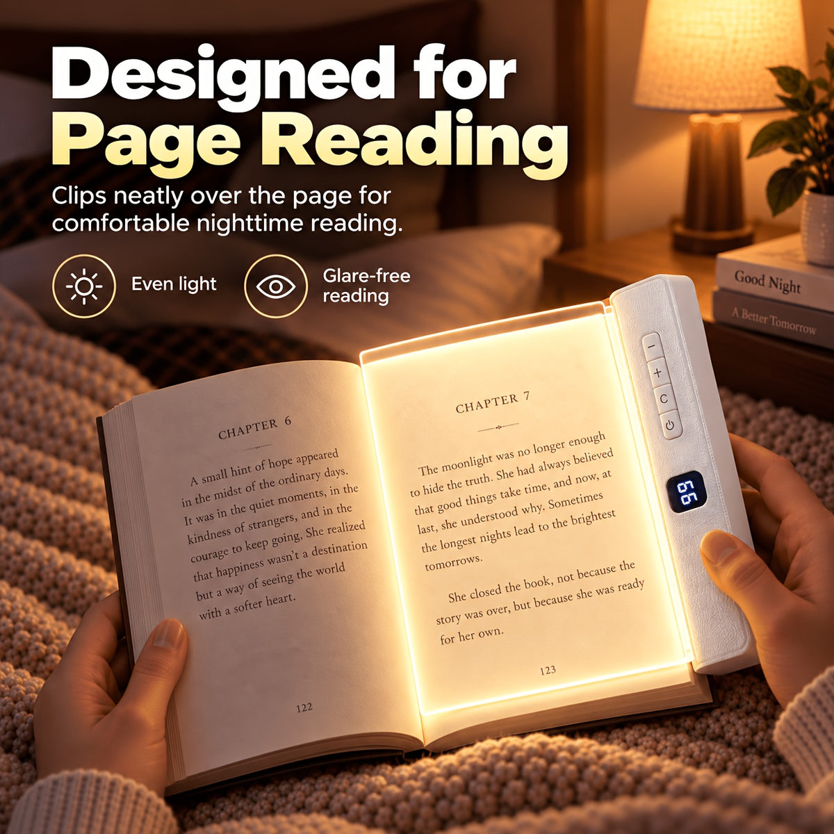 Lampe de lecture à panneau acrylique, minuterie 1 à 99 min, USB-C