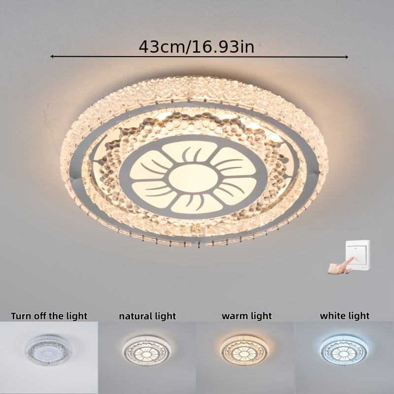 Plafonnier LED à cristaux acryliques Ø 43 cm, motif soleil ou fleur