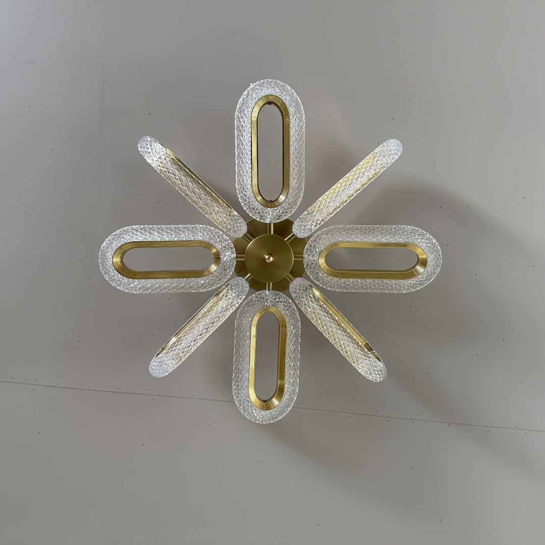 Plafonnier LED doré à 8 pétales en acrylique ciselé, Ø 60 cm