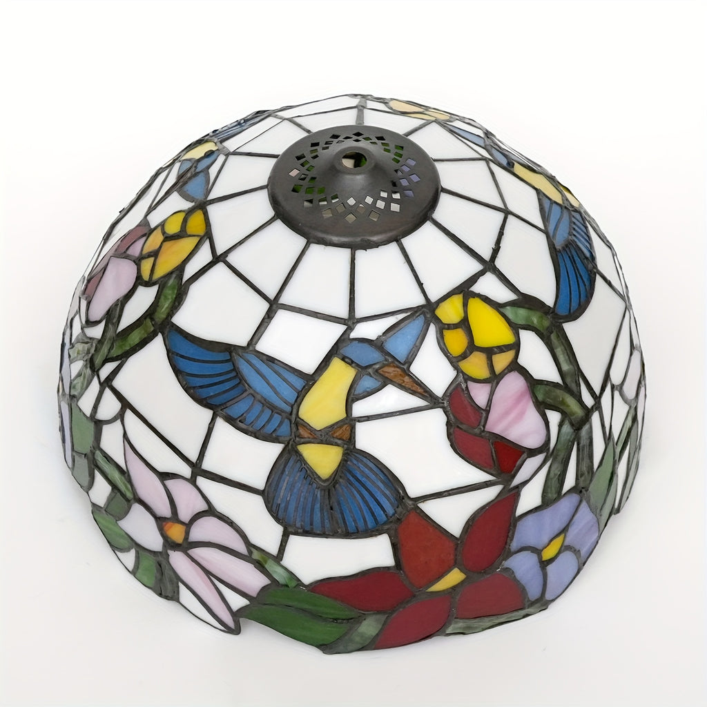 Verre de remplacement en vitrail colibris et fleurs, Ø 30 cm