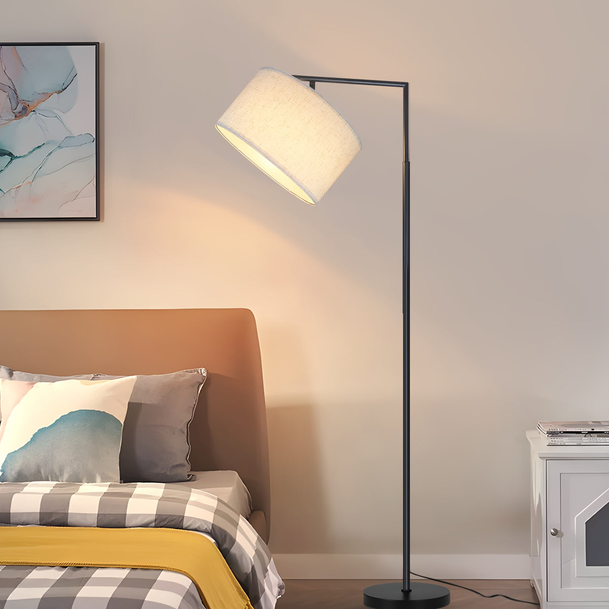 Abat-jour tambour inclinable en tissu blanc ou noir