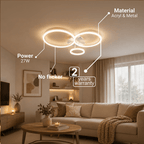 Plafonnier LED à trois anneaux blancs 58,5 cm, veilleuse, télécommande
