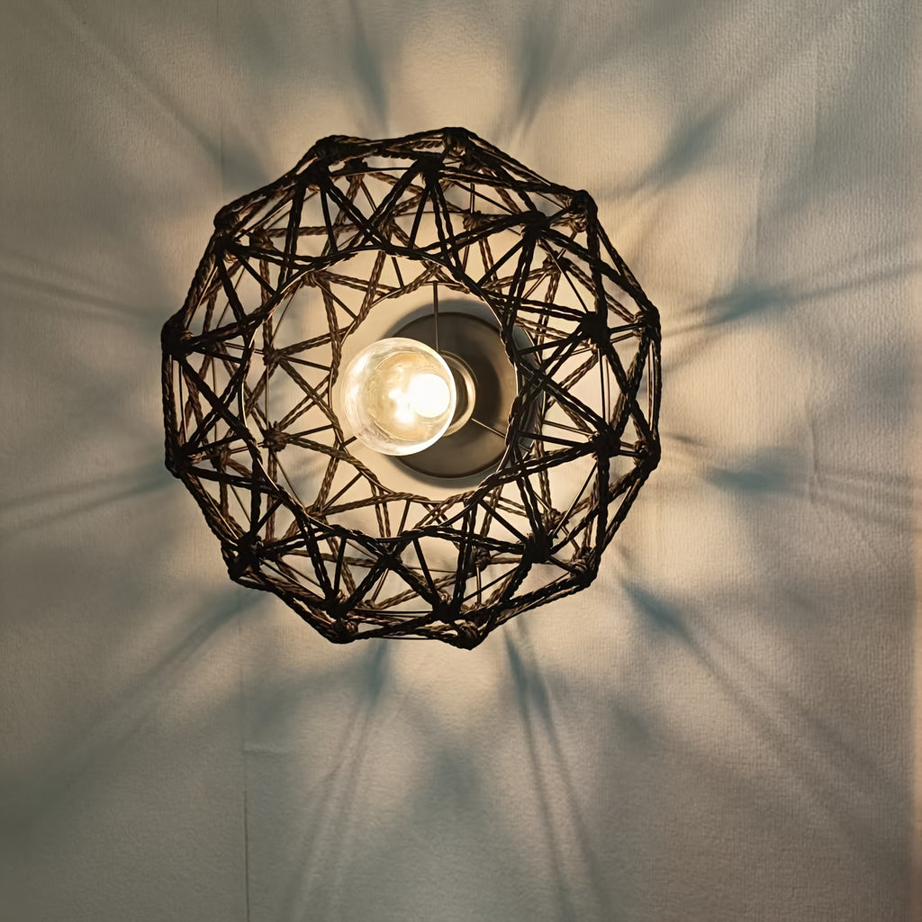 Plafonnier en corde tressée noire, cage géométrique Ø 30 cm E27