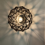 Plafonnier en corde tressée noire, cage géométrique Ø 30 cm E27
