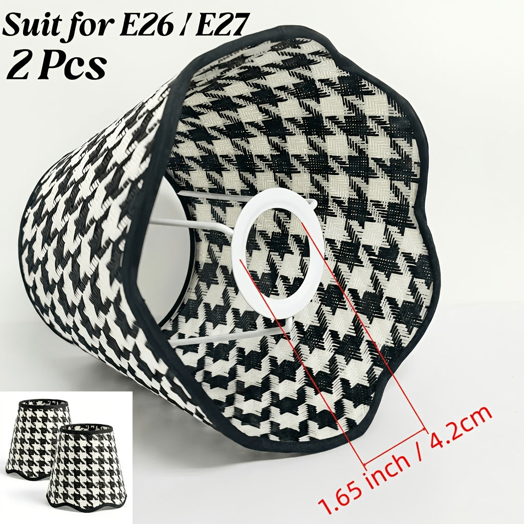 Lot de 2 abat-jours pied-de-poule festonnés noir et blanc, Ø 18,2 cm