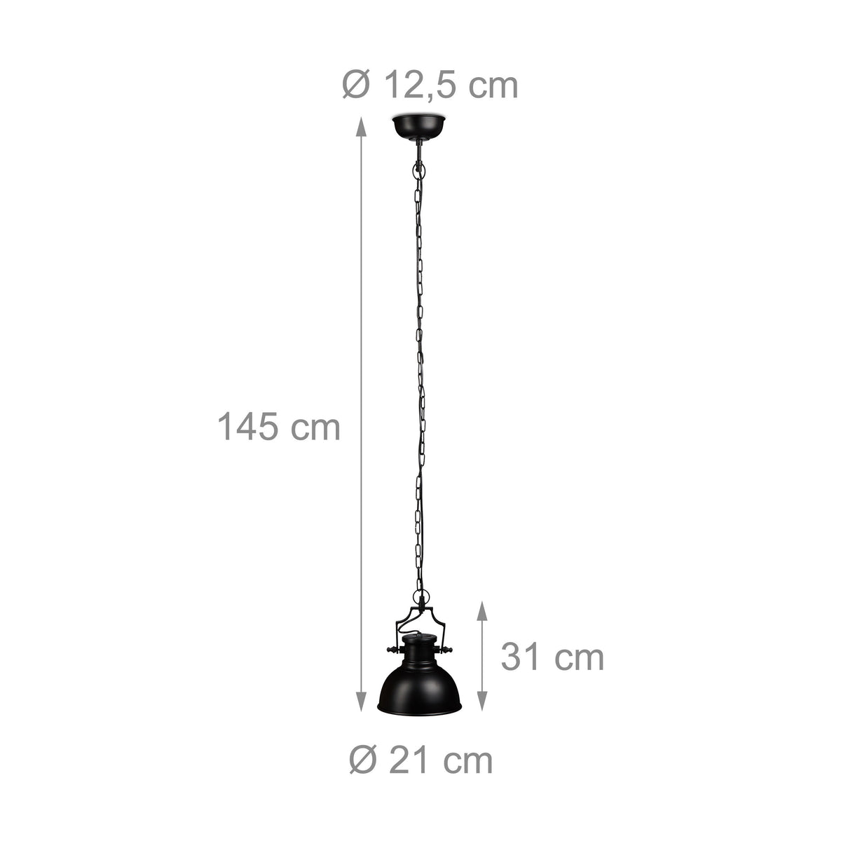 Suspension noire sur chaîne, dôme Ø 21 cm à intérieur cuivré