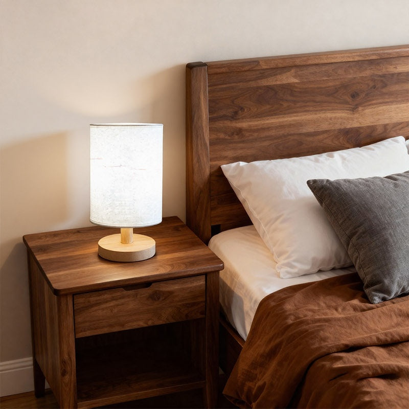 Lampe de chevet cylindrique USB, abat-jour imprimé paysage brumeux