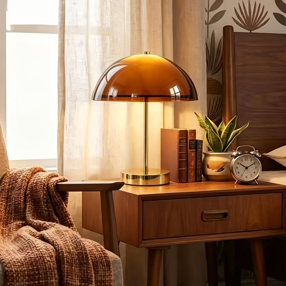 Lampe champignon rétro au dôme ambré translucide