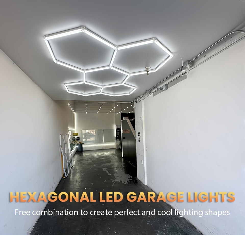 Plafonnier LED hexagonal en kit pour garage ou atelier, 24 à 68 tubes