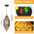 Lanterne solaire marocaine dorée à suspendre en métal, lot de 2