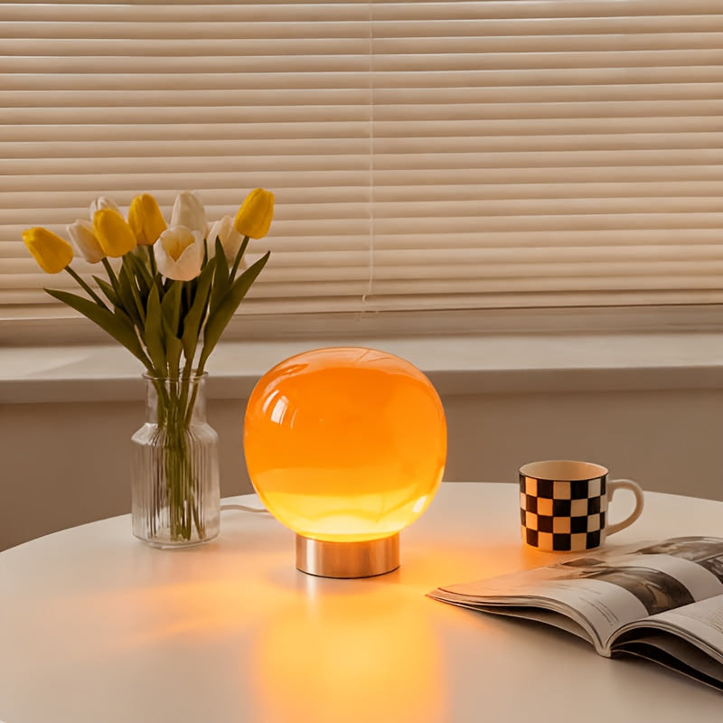 Lampe de chevet globe en verre coloré, socle métal, USB, 19 cm