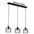 Suspension 3 cages noires sur barre de 50 cm, style industriel