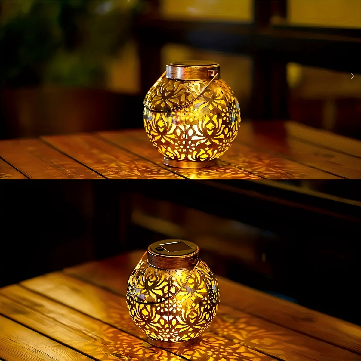 Lot de 2 lanternes solaires boules ajourées dorées, style marocain