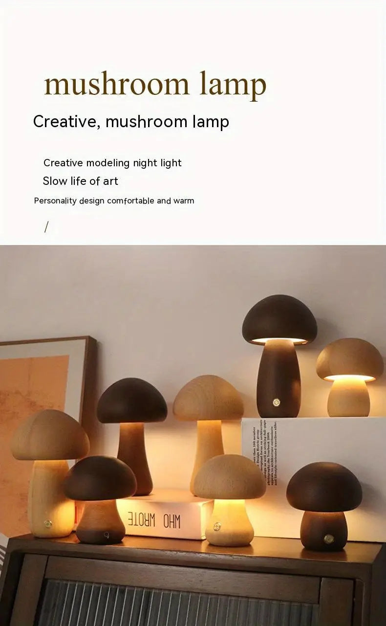 Lampe champignon en bois sans fil, veilleuse tactile rechargeable