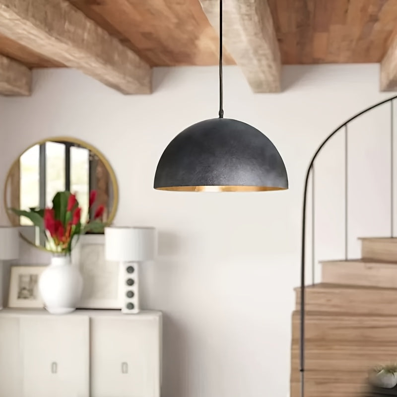 Suspension dôme en métal noir martelé à intérieur doré, Ø 40 cm