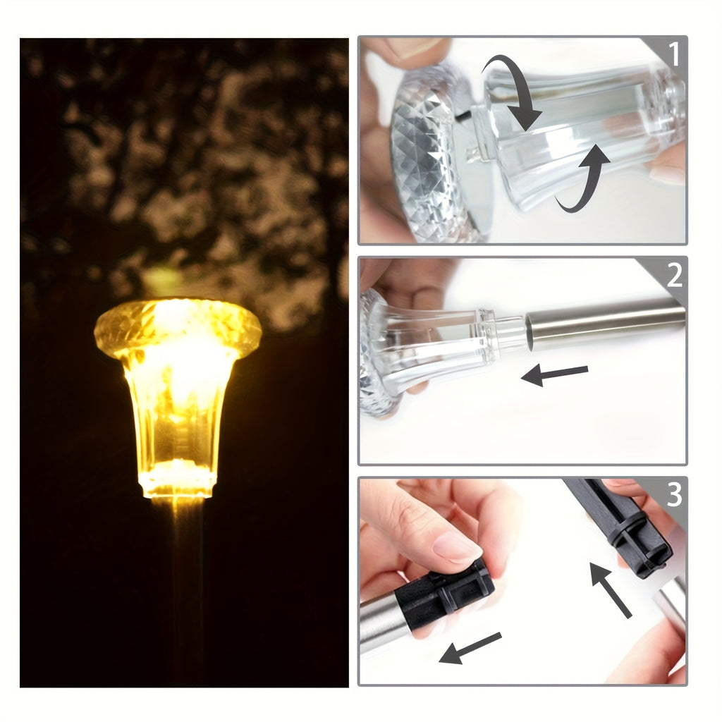 Lampe solaire de jardin à tête de cristal facetté, lumière blanche