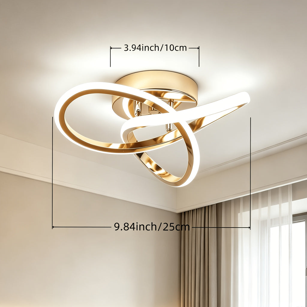 Petit plafonnier LED doré à anneaux entrelacés, blanc neutre, 25 cm