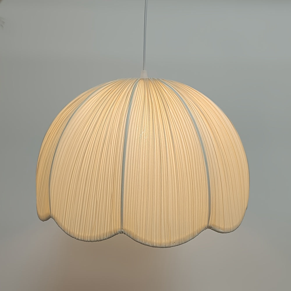 Abat-jour dôme en tissu plissé crème à bord festonné, Ø 39 cm