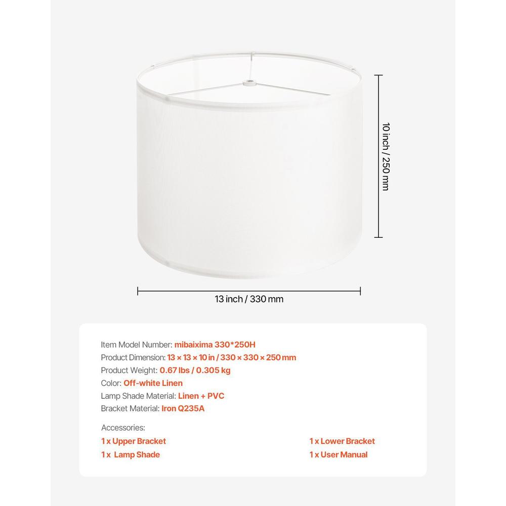 Abat-jour cylindrique en lin doublé PVC, blanc cassé, 33 x 25 cm