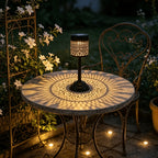 Lampe de table solaire en métal ajouré, lueur chaude, 26 cm
