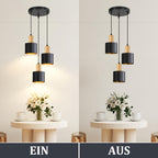 Suspension 3 abat-jour noirs à col effet bois, intérieur doré