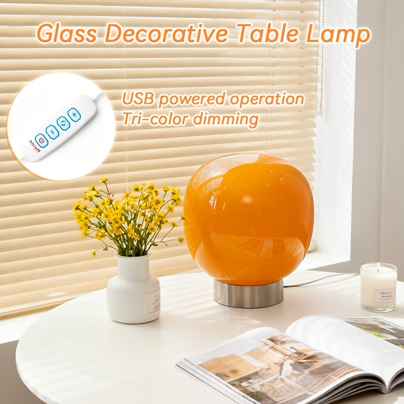 Lampe de chevet globe en verre coloré, socle métal, USB, 19 cm