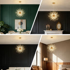 Lustre pissenlit doré à perles de cristal, Ø 45 cm, ampoules G9