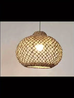 Abat-jour de suspension en fibre végétale tressée, boule de 35 cm