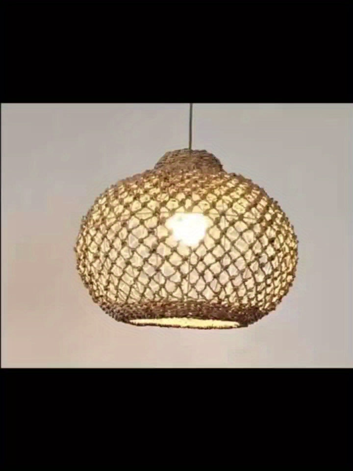 Abat-jour de suspension en fibre végétale tressée, boule de 35 cm
