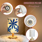 Lampe de chevet en bois, abat-jour cylindre à fleurs bleues