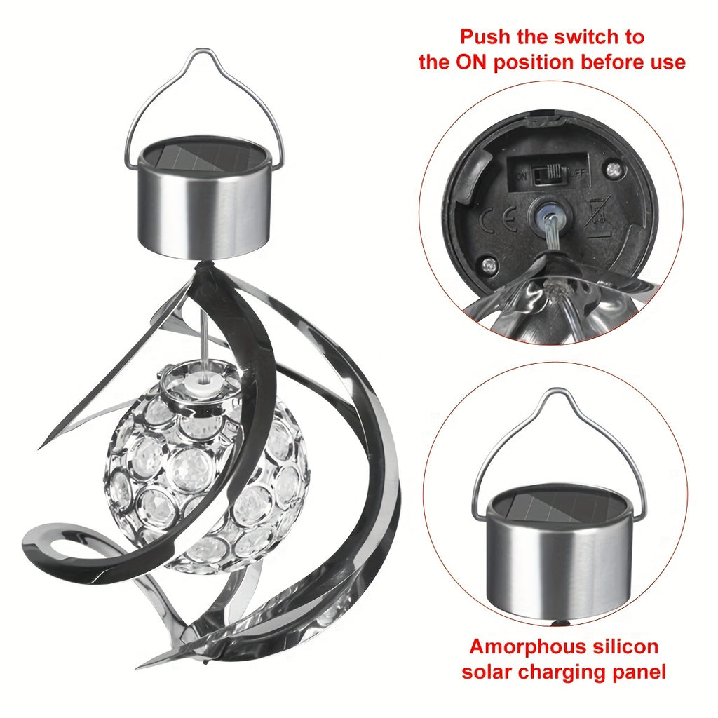 Suspension solaire spirale argentée à boule LED multicolore