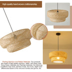 Suspension en bambou tressé à double étage, Ø 30 cm, culot E27