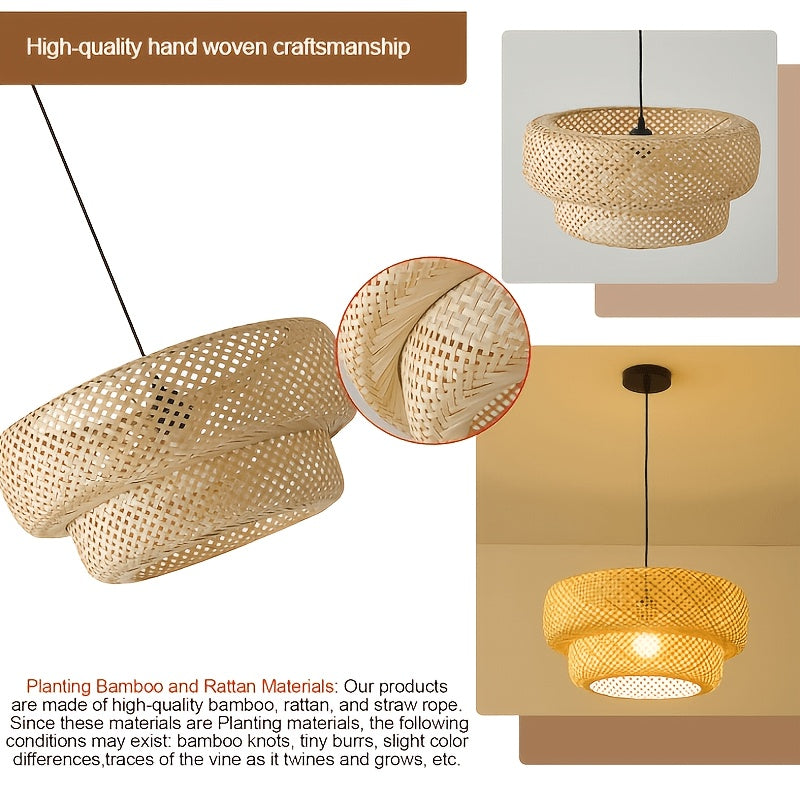 Suspension en bambou tressé à double étage, Ø 30 cm, culot E27