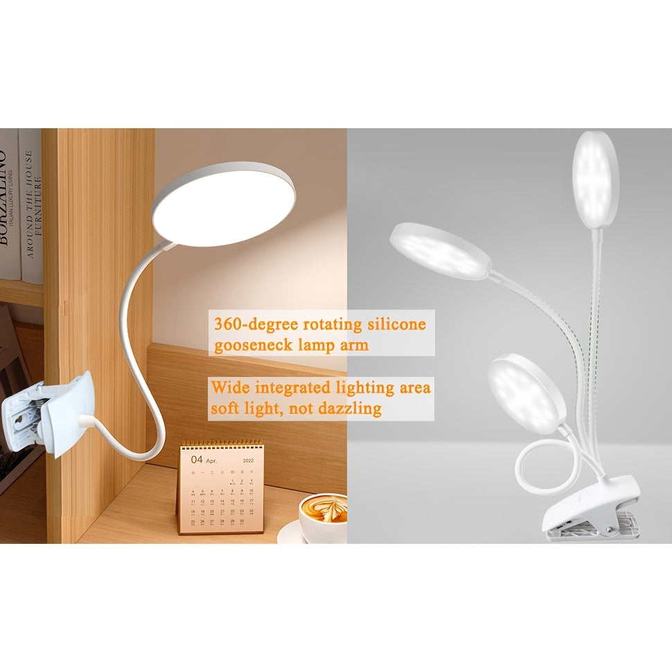 Lampe de chevet à pince rechargeable USB-C, tête ronde de 9,3 cm