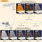 Lampe de lecture à pince barre 25 LED, minuterie, noire ou blanche