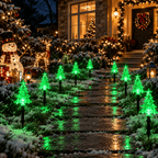 Guirlande de 10 sapins lumineux à piquer, lumière verte, à piles