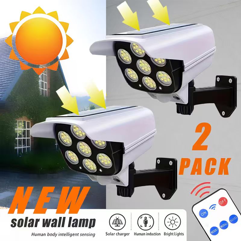 Applique solaire façon caméra tubulaire et télécommande, lot de 2