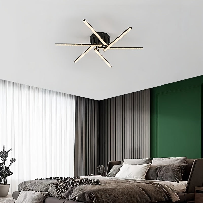 Plafonnier LED à six branches en étoile, doré, blanc ou noir, 76 cm