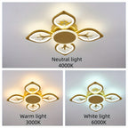 Plafonnier LED à 4 feuilles scintillantes, doré, blanc ou noir