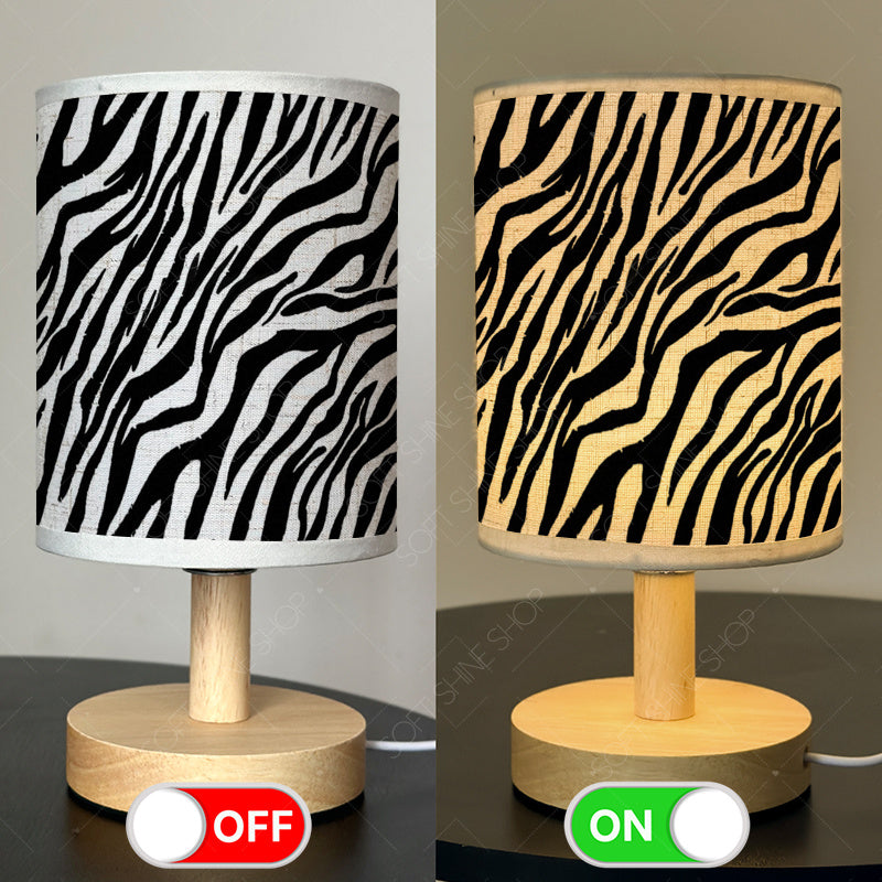 Lampe de chevet zébrée noir et blanc, abat-jour cylindre et LED USB